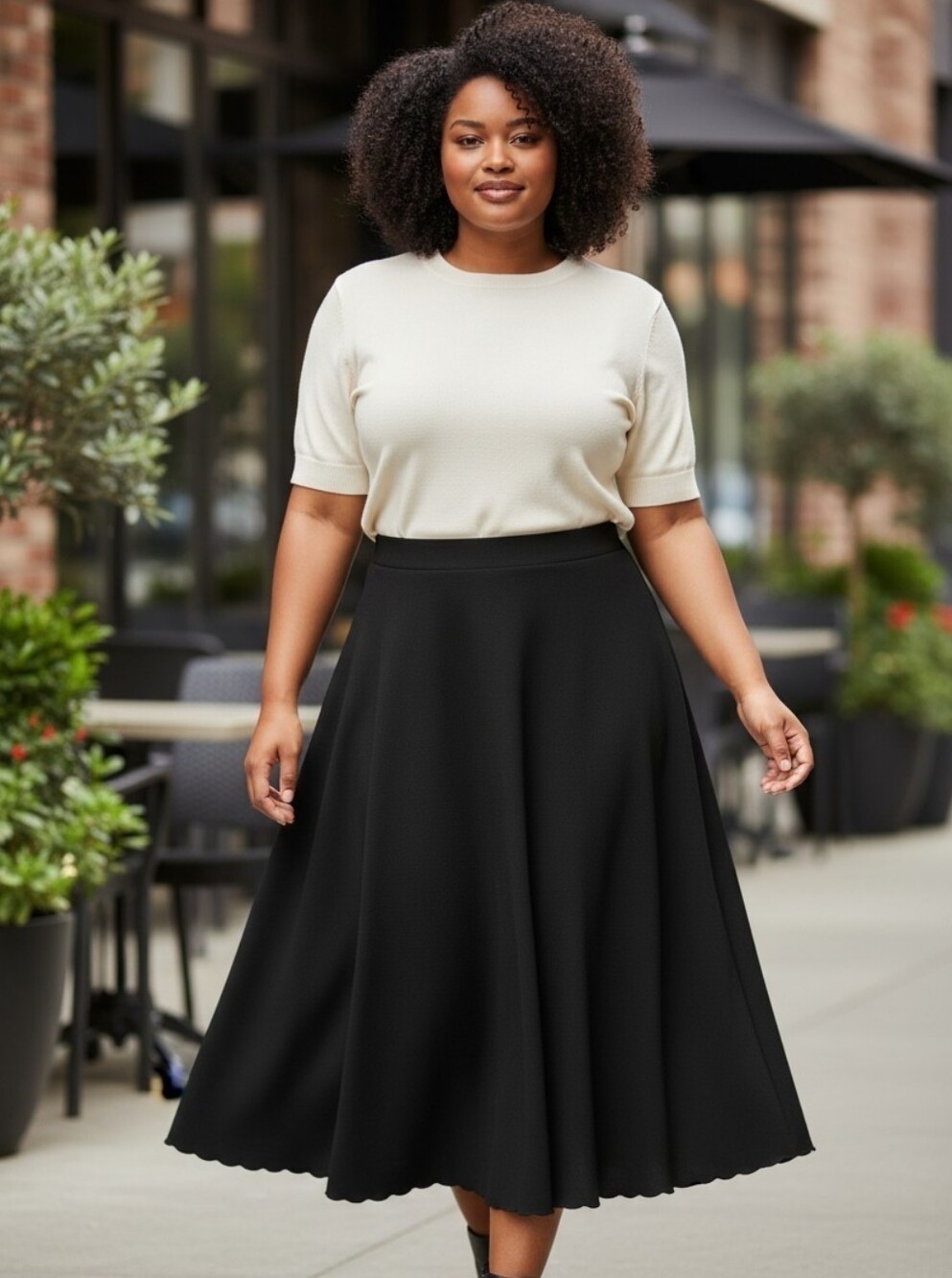 Lane Bryant Black A-Line Midi Skirt Classic Flared Plus Size 26 28